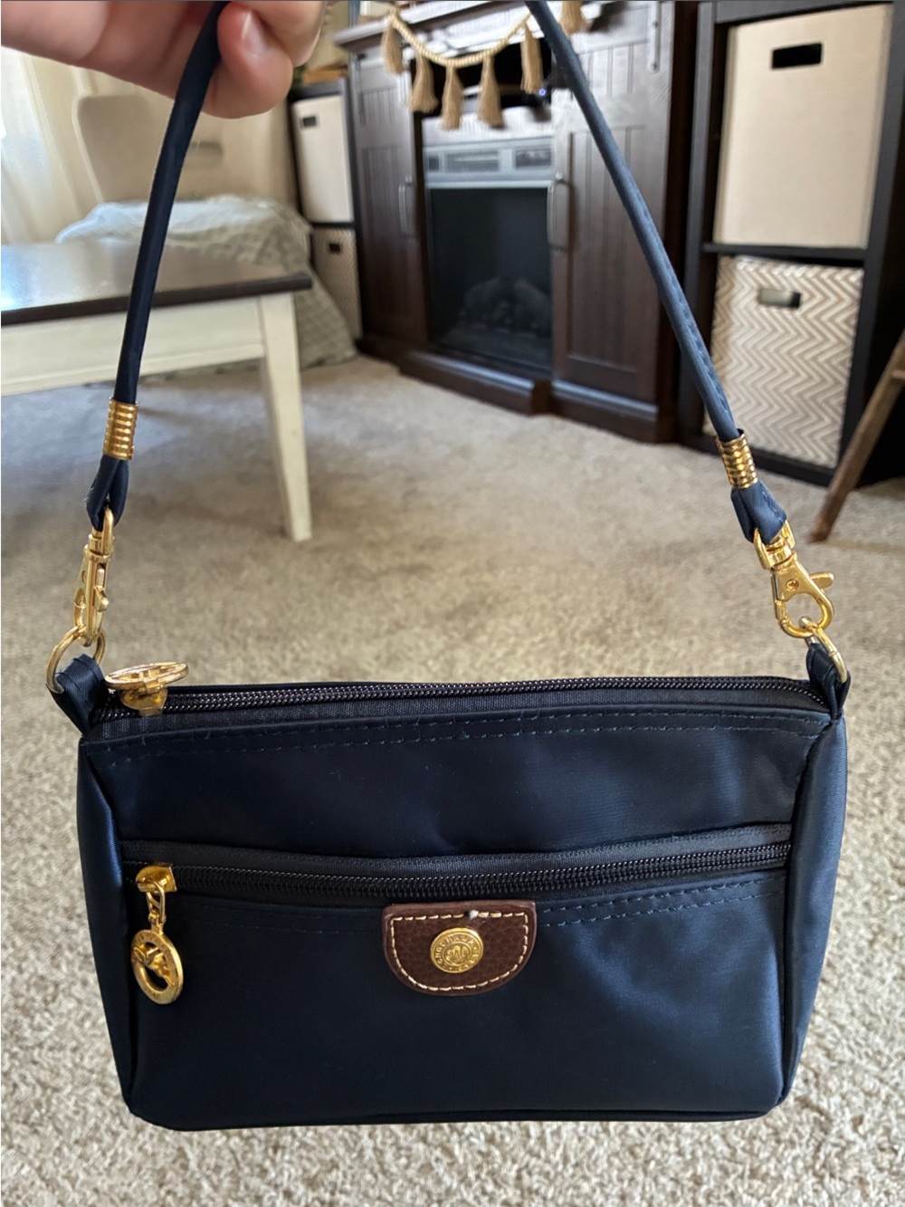 Vintage Longchamp Paris Navy Mini Shoulder Bag with Gold Hardware